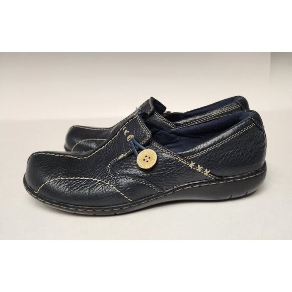 Clarks Bendables Women Navy Blue Leather Loafer Moccasin Shoes Size 8.5M - Picture 4 of 8